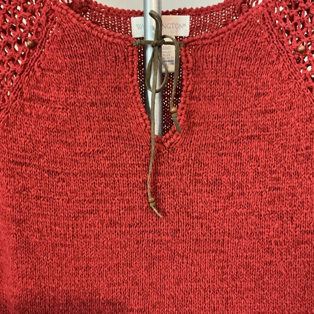 Worthington‎ Burnt Orange Crochet Beaded Boho Hippie Tank Top Blouse Size M